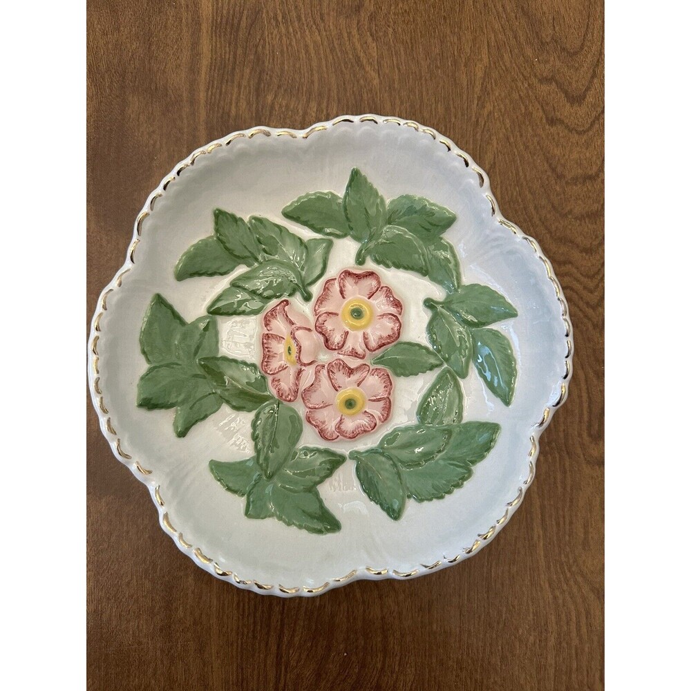 Barbotine Antique French Raised Majolica 3D Bowl Orchid 8” Ceramic Hand Painted